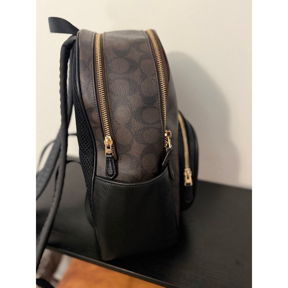 Coach Brown Black Signature Backpack Black Leather Trim Gold Hardware - Picture 4 of 5